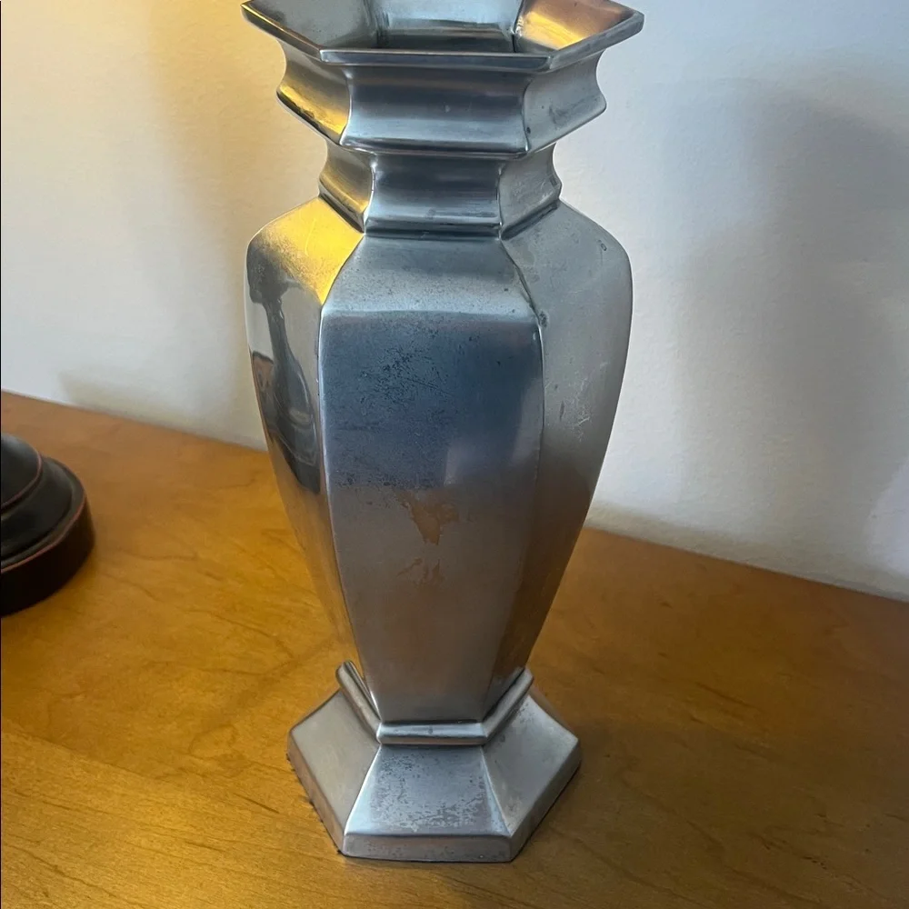 Pottery Barn Vintage Silver Hexagonal Vase.